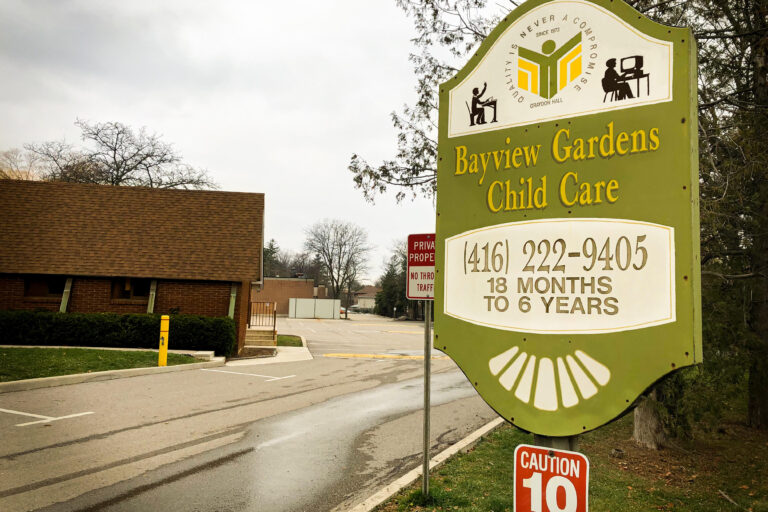 Green street sign with text bayview gardens child care